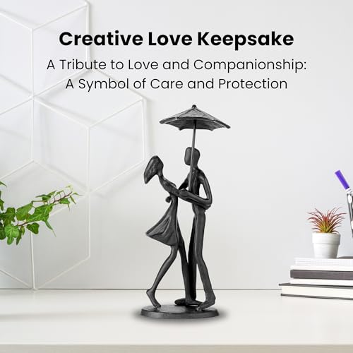 Sculptures Home Decor Couple Statue - Hand Crafted Sculptures for Living Room Romantic Figurines for Couple Metal Sculpture Art,Passionate Love Ornament for Valentines - style: Couple Statue Under Umbrella