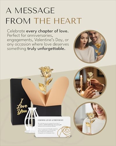 Forever Rose Bloom Box & Phantom Vase Combo, 24k Gold Dipped Rose in a Personalized Gift Box That Says I Love You Embossed in Gold Foil, Unique & Everlasting Gift for Any Occasion - color: "I Love You" Gold Dipped Rose (Phantom Vase & Bloom Box)