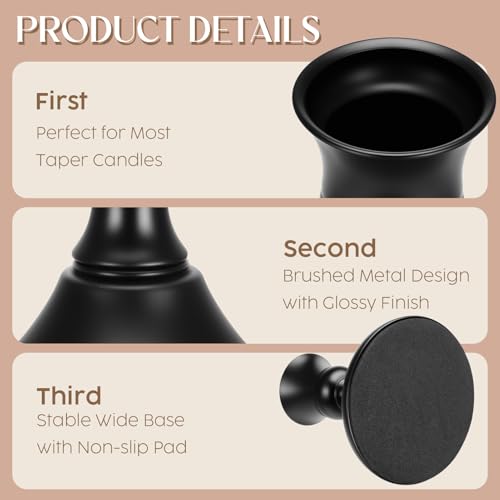 24PCS Brass Black Taper Candle Holders Set, Vintage Metal Candlestick Holders for Table Centerpiece, Wedding Reception, Festive Christmas Mantel Decoration or Home Decor - color: Black