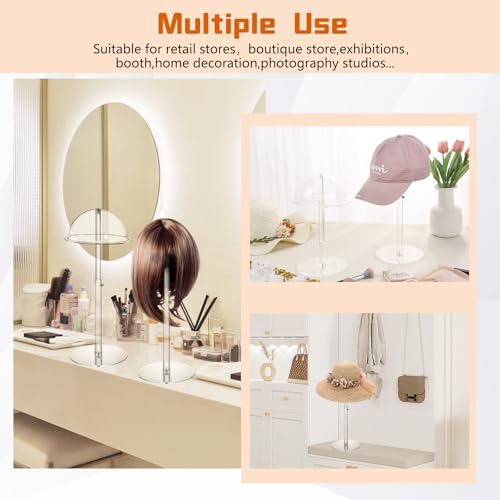 Adjustable Acrylic Hat Display Stand, 8"-16" Clear Domed Baseball Cap Rack, Height Adjustable Cowboy Hats Display, Durable Tabletop Hat Holder and Wig Stand for Closet, Vendors, Counter, Salons - size: Adjustable 8"-16" - 1 Pack