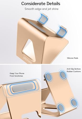 Aoviho Desk Cell Phone Stand Phone Holder, Aluminum Phone Cradle Dock for iPhone17 16 15 14 13 12 pro Mini 11 X Xs max 8 7 6 6s Plus SE Samsung All Smart Phones, Rose Gold - color: Rose Gold