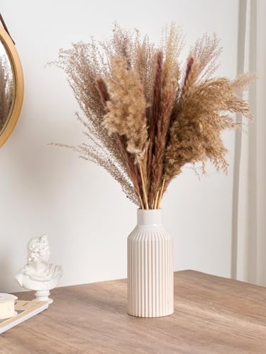 STHIE White Ceramic Flower Vase, 8 Inch Rustic Farmhouse Minimalist Vases Home Decor, Small Pampas Grass Vases for Table Living Room Bookshelf Bedroom Bathroom Kitchen (White Beige) - color: 1 White Beige