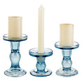 3-Piece Set of Blue Glass Candlestick, Crystal Candlestick Holder Holder and Conical Candle, Christmas Candle Holder Decoration, Family Living Room Wedding Candle Holder (Blue) - color: Blue