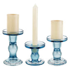 3-Piece Set of Blue Glass Candlestick, Crystal Candlestick Holder Holder and Conical Candle, Christmas Candle Holder Decoration, Family Living Room Wedding Candle Holder (Blue) - color: Blue