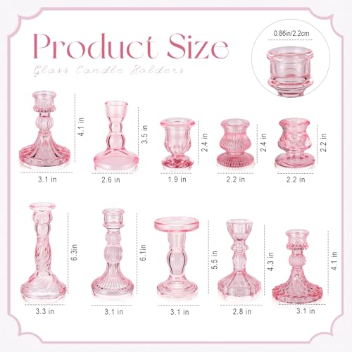Mumufy 20 Pcs Glass Crystal Taper Candle Holders Clear Glass Candlestick Holder Fit 0.8 Inch Candles Crystal Decorative Candle Stand Centerpiece Table Wedding Dining Party(Pink) - color: Pink