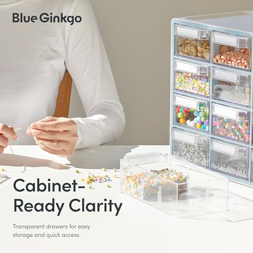 Blue Ginkgo Medium 16-Drawer Cabinet – Stackable Clear Organizer for Hardware, Beads, Plastic Bricks, Office, and Craft Storage (Made in Korea, Blue) - color: BLUE, size: 16 Drawer