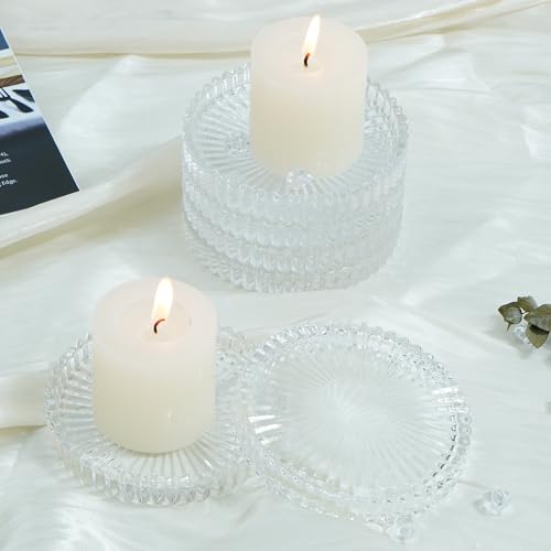 Candleholder Glass Candle Holder Plates Set of 6, Round Glass Candle Tray Plates for Dining Wedding Christmas Party Evening Light, Clear - color: Clear