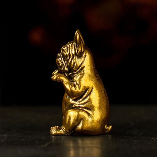 CHOVY Vintage Brass French Bulldog Figurine - Handmade Sitting Dog with Raised Front Leg, Solid Metal Collectible Sculpture, Retro Desk Art for Office, Shelf & Pet Lover's Curio Collection - color: French Bulldog