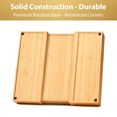 Umilife Large Expandable Kitchen Silverware Utensils Drawer Organizer, 2.5" Extra High Adjustable Drawer Divider with Curved Grooves, Bamboo Wood Cutlery Tray Flatware Holder - style: For Silverware (13"~20" x 17")