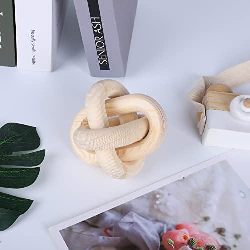 Jlong Wood Knot Decor, 3-Link Wood Chain Link Coffee Table Decor, Small Shelf Decor Accents, Hand Carved Modern Farmhouse Boho Wooden Knot Decorative Chain Wood Decor for Living Room Bedroom Office - color: Natural