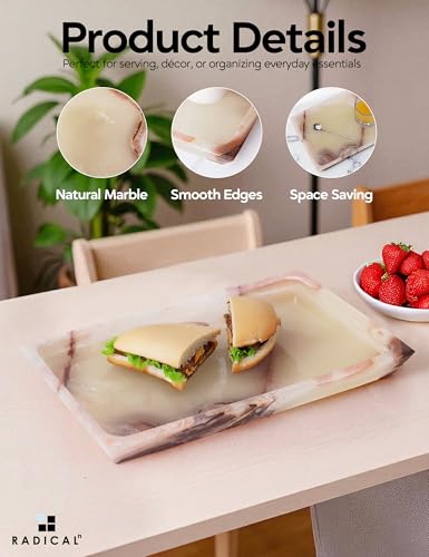 Radicaln Marble Rectangle Serving Tray 12" Inches Handmade White Onyx Charcuterie Tray Dining Table, Ideal Candle Dish and Plate for Serving Platter - color: White Onyx