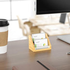Sleek Bamboo Acrylic Business Card Holder for Reception, Office Desk, Meetings, Trade Shows, Home Office, Versatile Use Professional Display, Natural Modern Blend Elegant Organizer (2 Tiers) - color: 2 Tiers-Bamboo