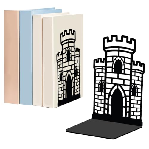 WADORN 1 Pair Vintage Castle Decorative Bookends, Medieval Period Castle Heavy Duty Metal Book Stands Black Novelty Non-Skid Book Stopper for Library Home Office Dorm Reading Room, 5.3x4.3x7.9 Inch - color: Medieval Castle
