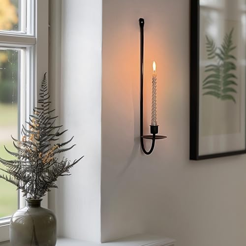 Metal Wall Candle Sconce Holder Set of 2 Wall Mount Candle Holders Modern Wall Candle Sconces Hanging for Living Room Farmhouse Fireplace Wedding 16.5"×5"×3" (Black) - color: Black