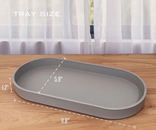 Gray Small Tray (11.8 inch), Oval Tray for Kitchen Counter, Bathtub Bathroom Vanity Items, Countertop Organizer, Coffee Accessory, Bar, Serving Seasoning, Salt and Pepper, Soap, Perfume. - color: Gray, size: 11.8" x 5.9" x 1.2"