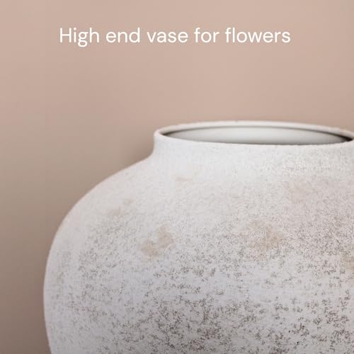 White Rustic Large Round Vase for Table Centerpieces 11 inches, Arina Vase, Earthy Stone Look, Textured, Modern Homes Farmhouse Centerpiece Decor - color: White Large Round