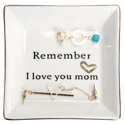 HOME SMILE Ceramic Ring Dish Jewelry Tray-Mom Gifts, Remember I Love You Mom - Birthday, Mother's Day, Christmas Gifts for Mom - style: Mom
