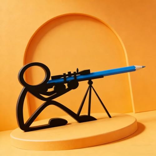 Minimalist 3D Printed Desktop Organizer Set (4 Pack), Decorative Silhouette Pen Stand, Creative Humanoid Pose Pencil Cup, Unique Office Decor and Teacher Gift, Black Matte Finish