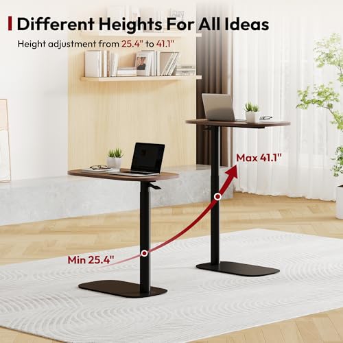 SANODESK Adjustable Overbed Bedside Table Pneumatic Adjustable Height Laptop Computer Standing Desk Cart with Tray, Hospital and Home Use(23.6" W x 13.8" D, Walnut) - color: Walnut, size: Xsmall