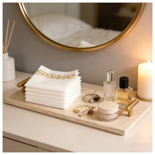Napkin Holder - Guest Towel Holder for Bathroom - Travertine Stone Paper Towel Holder - Hand Towel Tray with Gold T-Handle(11.8x4.7x1.7 Inchs) - color: Yellow