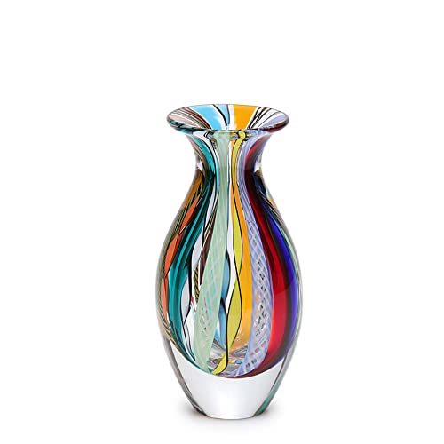 Ca D Oro Small Glass Vase Boho with Colored Canes Hand Blown Murano-Style Art Glass - Model Nº 2 - color: Small Colored Model 2