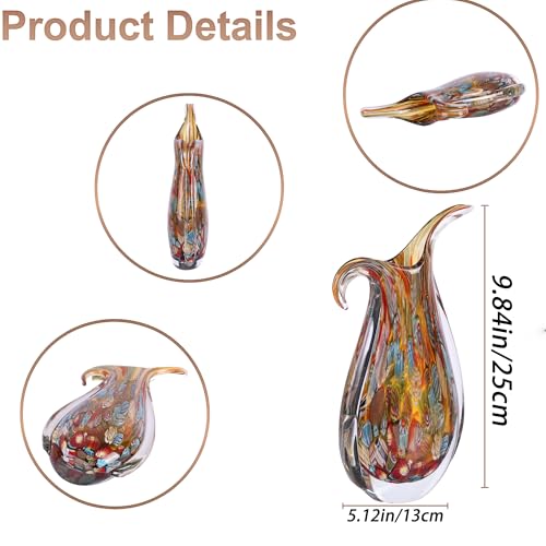 Blown Glass vase, Unique Murano Style Glass Art Deco vase for Living Room TV Stand, Table Setting, Office, Room and Desktop Decorations and Ornaments. - color: Color
