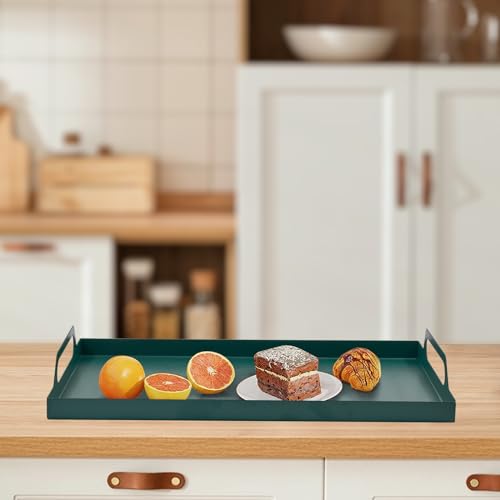 VANRA Metal Serving Tray Portable Bed Tray with Handles for Coffee Table, Living Room, Kitchen and Bathroom (Black Green) - color: Black Green