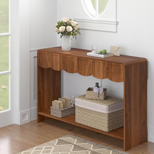 ORRD Console Table with Drawers, Mid-Century 43 Inches Narrow Entryway Tables with Open Storage Shelves, Hallway Accent Tables Behind Couch Table for Living Room - Walnut - color: Walnut
