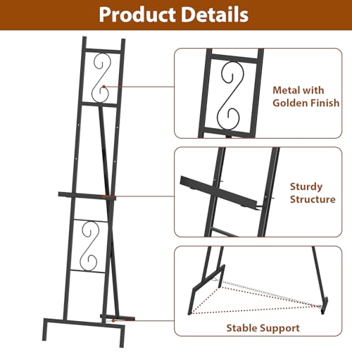 2 Pack Easel Stand for Sign, Metal Easels with Chain Support, Adjustable Free Standing Painting Rack for Display, Poster Picture, Wedding Sign,17" x 17" x 58", Black - style: 2pack-Black
