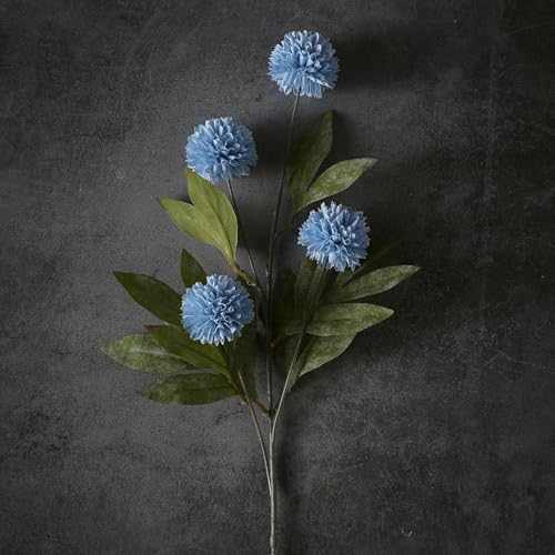 VIERENA 6 Pcs Faux Silk Pompon Mum Artificial Flowers for Vase -27", Bulk Fake Chrysanth Branches with Stems for DIY Bouquet Centerpieces Wedding Fillers Arrangements Shower Decorations (Dusty Blue) - color: Dusty Blue