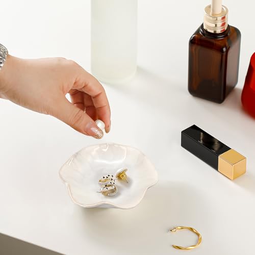 Binoster Ceramic Jewelry Dish, Leaf Jewelry Tray, Key Tray, Jewelry Holder, Small Ring Dish Holder, Jewelry Plate, Trinket Tray, Catchall Tray, Nightstand Decor for Entryway Table, Room Decor - color: White, size: 4.3 inches