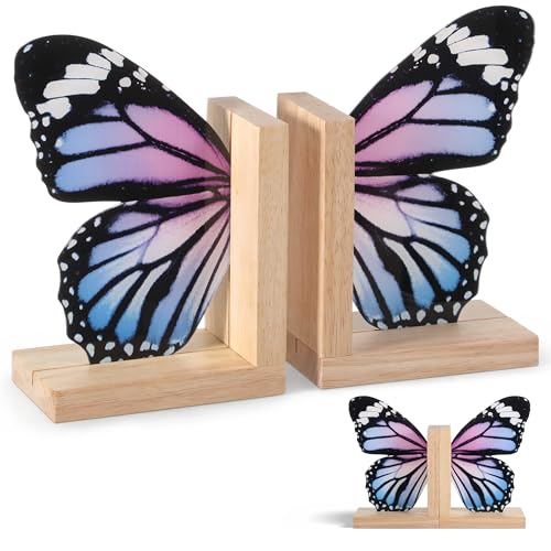Decorative Butterfly Bookends Wooden Acrylic Butterflys Bookend Modern Bookshelf Decor Accent Book Stopper Decor for Home Farmhouse Shelves Office Lover Gift(Pale Blue Swallowtail Butterfly) - style: Pale Blue Swallowtail Butterfly