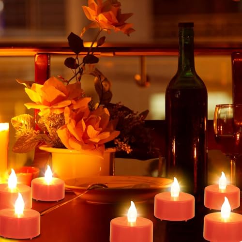 Hanzim LED Tea Lights Candles- 12PACK Red Flameless Candles Realistic and Bright Flickering Long Lasting 200Hours for Holiday Celebration,Party, Home Decoration,Battery Operated - color: Red, size: 12pack