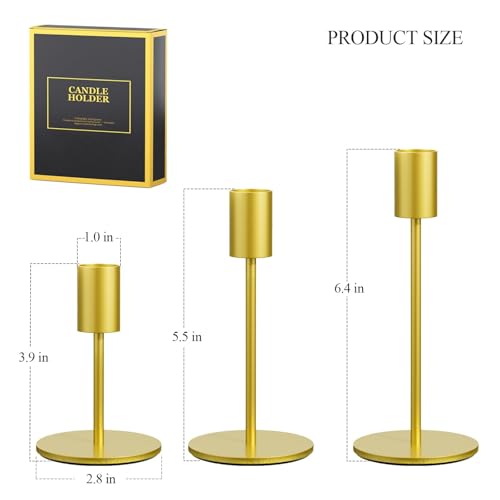 FSyueyun Gold Candle Holder Taper Candle Holders, Set of 3 Candle Stick Holders Decor for Mantel Table Centerpiece, Used for Wedding, Dinning, Housewarming Gift - color: Gold, size: Set of 3