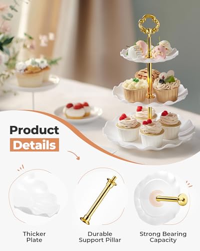 Kootek Dessert Cupcake Stand, 10pcs Dessert Table Display Set, 3 Tiered Cup Cake Holder Tower Stand Riser& Cookie Serving Trays for Wedding, Tea Party, Birthday, Baby Shower - color: Gold & White, size: 10 Set