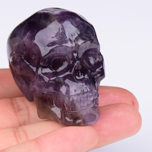 2 Inch Dream Amethyst Crystal Skulls Decor,Human Skull Sculpture Statues Healing Crystal Decor,Halloween Skull Figurines,Home Office Decoration Christmas Meditation Gifts for Men Women - color: Dream Amethyst