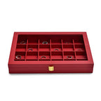 Oirlv Luxury Leather 24 Grid Jewelry Tray with Transparent Lid Earrings Rings Organizer Box Stackable Jewelry Box Drawer Inserts Women Gift - color: Red, size: 24 Grid