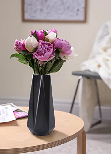 D'vine Dev 11 Inch Matte Black Ceramic Vase, Geometric Handmade Craft Flower Vase with Design Box Packaged, VS-GM-MB-11 - color: Matte Black, size: 11 Inch