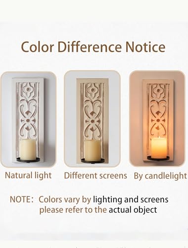 Rustic Candle Sconces Wall Decor Set of 2 - White Farmhouse Art Distressed Thickened Candles Shelf for Bathroom Bedroom Fireplace - Wood Wall Candle Holders for Pillar Candles Plants - color: Distressed White
