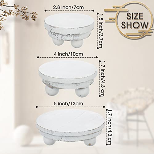 Amyhill 3 Pcs 5/4/3 Inch Wooden Risers for Display Wood Pedestal Stand Mini Tray Stand Round Wooden Pedestal Holder Rustic Buffet Cake Riser for Decor Tiered Tray Decor Home Kitchen(Washed White) - color: Washed White, size: 5/4/3 Inch
