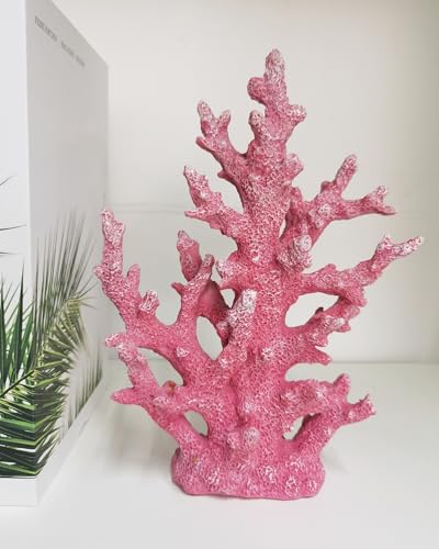 Lifelike Coral Reef Sculpture Statue - Handmade Resin Ocean Decor for Aquarium, Desk, Bathroom, Shelf - Coastal Beach Nautical Theme Gift for Home & Office - color: Pink