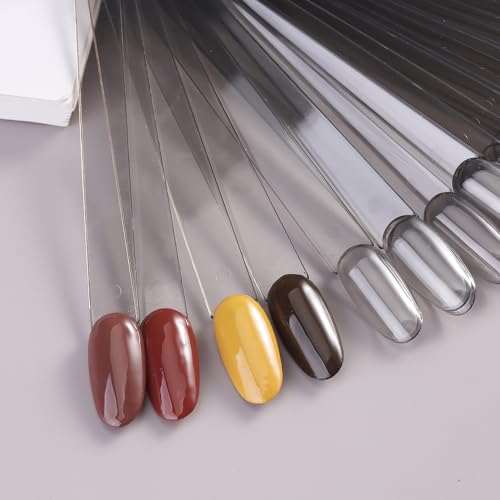150 Pcs Nail Swatch Sticks with Ring, Transparent Black Oval Shape Nail Art Tips, Acrylic False Nail Sample Sticks for Gel Polish Displaying Colors and Training Nail Tools for Home or Salon Use - color: Transparent Black Oval
