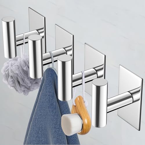 VAEHOLD Wall Towel Hooks, Heavy Duty Sticky Holder Waterproof Towel Hooks for Hanging Coat, Clothes, Closet Hook Wall Mount for Kitchen (Chrome, 2 Pack) - color: Chrome, size: 2 Pack