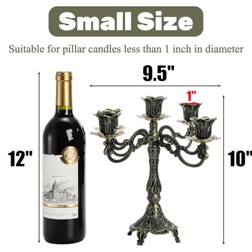 Peohud 5-Candle Metal Candelabra, 10 Inch Tall 5 Arms Candle Holder Stick for Taper Candles, Vintage Candelabra Candle Stand for Home Decor, Event, Wedding, Party