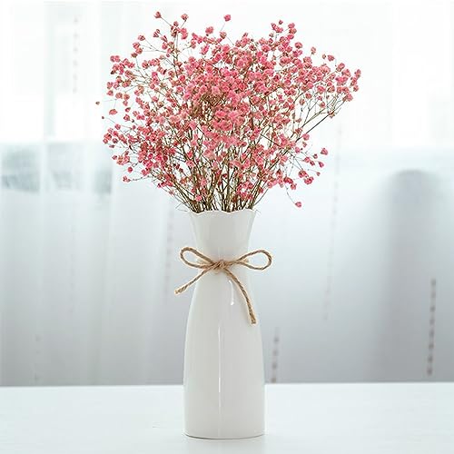 Boho Ceramic Vase with Rope, 8.2" H, Rustic Flower Vase Classic Style for Dried Flowers Fresh Flowers, Fit for Fireplace Bedroom Kitchen Living Room Centerpieces Office Desk - color: White-1