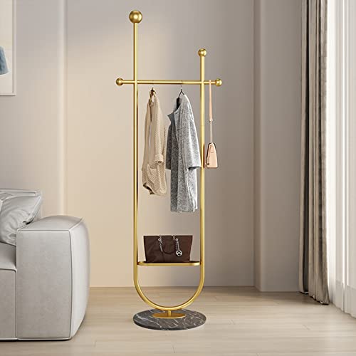 Gold Clothing Rack, with Marble Base of Multifunctional Bedroom Clothes Standing Coat Rack, Movable Heavy-Duty Garment Rack Stand for Organizing Clothes, Bags - size: 74IN
