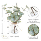 Muhanjia Artificial Eucalyptus Stems in Glass Vase with Faux Water,3Pcs Fake Plant with Double-Sided Green Leaves for Centerpiece(Double-Sided Green Eucalyptus)