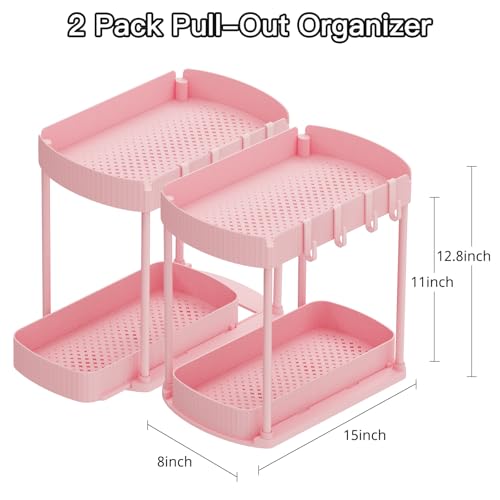 Ukeetap 2 Pack Multi-Purpose Pull-Out Storage Organizers, Under Sink & Cabinet Organizers, 12.8 Inch Pink - color: Pink, size: 12.8 Inch