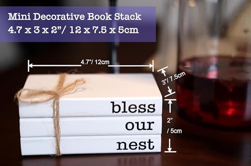Mini White Decorative Books for Tiered Tray Decor, Faux Books for Coffee Table Decoration, Farmhouse Wood Book Stack Shelf Decor - Bless Our Nest Sign - color: Bless Our Nest