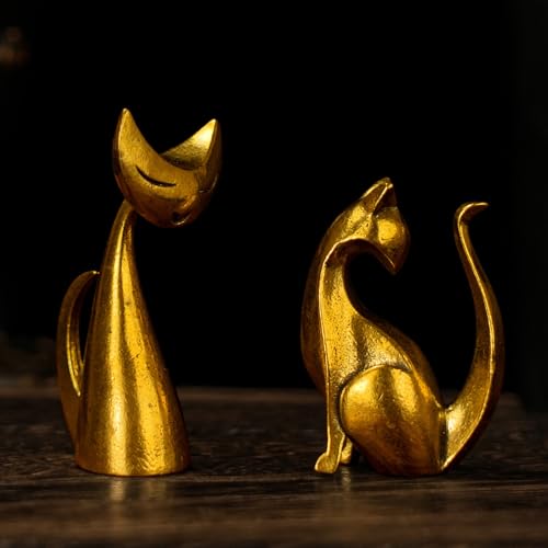 CHOVY 100% Solid Brass Cat Statue - Handmade Retro Desk Decor, Elegant Collectible Figurine for Home Office Shelf, Unique Vintage Gift for Men & Women, Steampunk Sculpture Ornament - color: Art Cat B